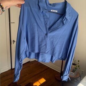 Reformation cropped Blue Button-Down Shirt